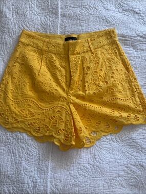 Vici Yellow Eyelet Lace High Waist Shorts